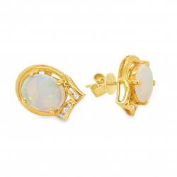 Pre Owned 18ct Opal and Diamond Stud Earrings ZB316